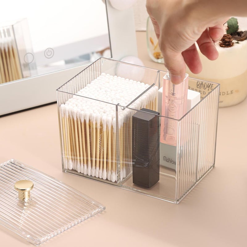 Tbestmax Qtip Holder Dispenser 3-Section Clear Bathroom Container Organizer 3 Grids Cotton Swab/Pad/Ball Holder Container Cosmetics Storage for Vanity - Image 5